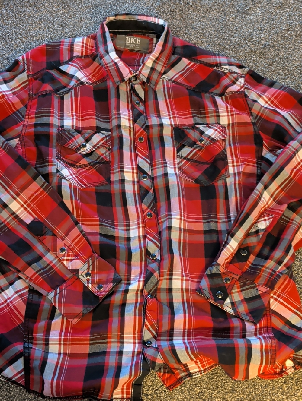 BKE Red and Black Plaid Western Shirt